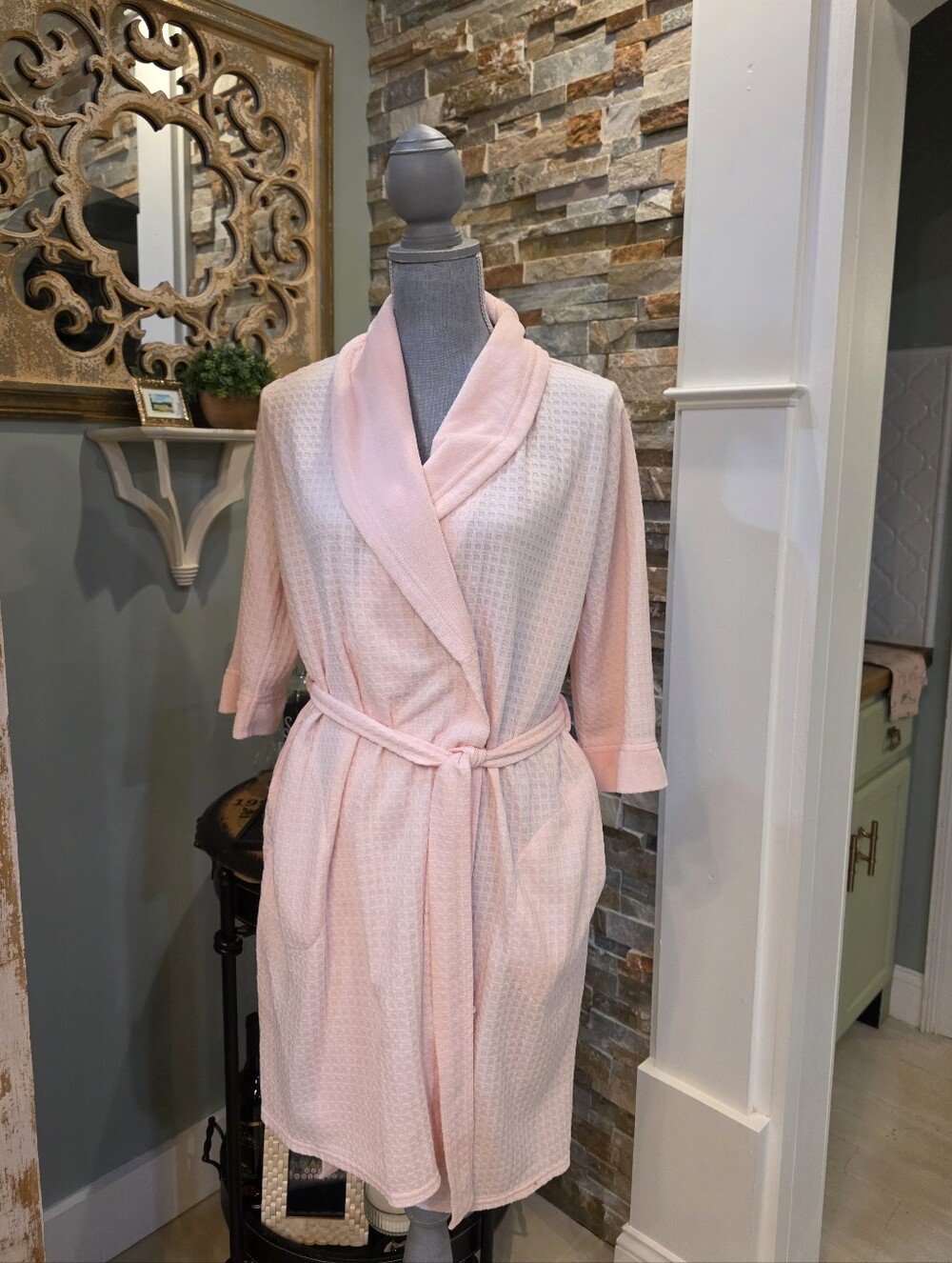 Women's Shawl Collar Waffle Robe - Light Pink